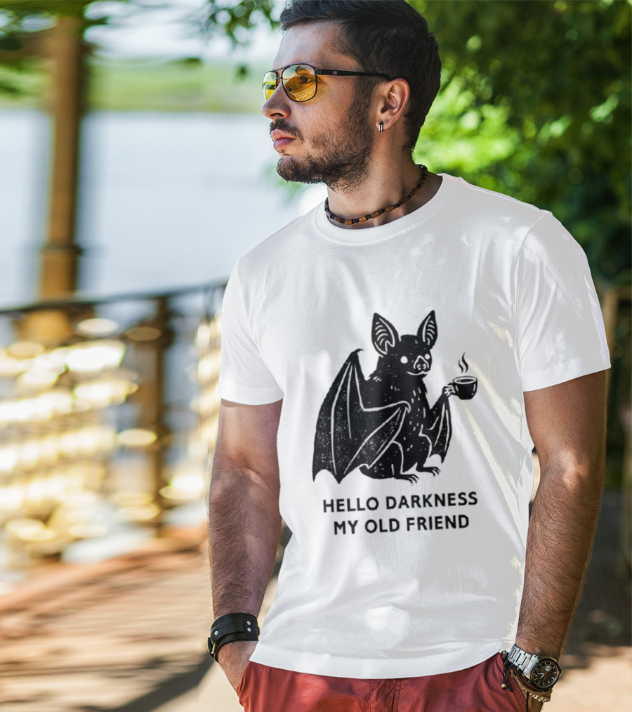 Bat With Coffee Hello Darkness My Old Friend T-Shirt