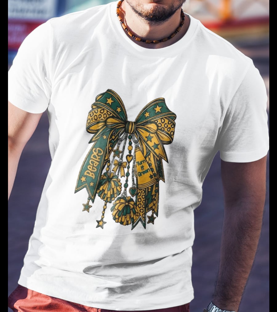 Bears Turn It Green Cheer Bow Stars And Pom Poms T-Shirt