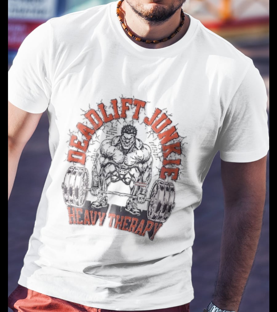 Deadlift Junkie Heavy Therapy Bodybuilding Workout Motivation T-Shirt