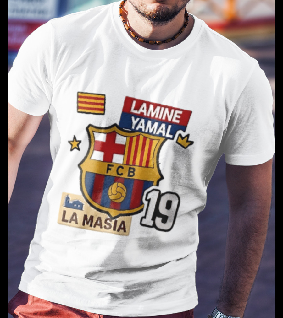 FC Barcelona FCB Lamine Yamal La Masia Number 19 Crown Flag T-Shirt