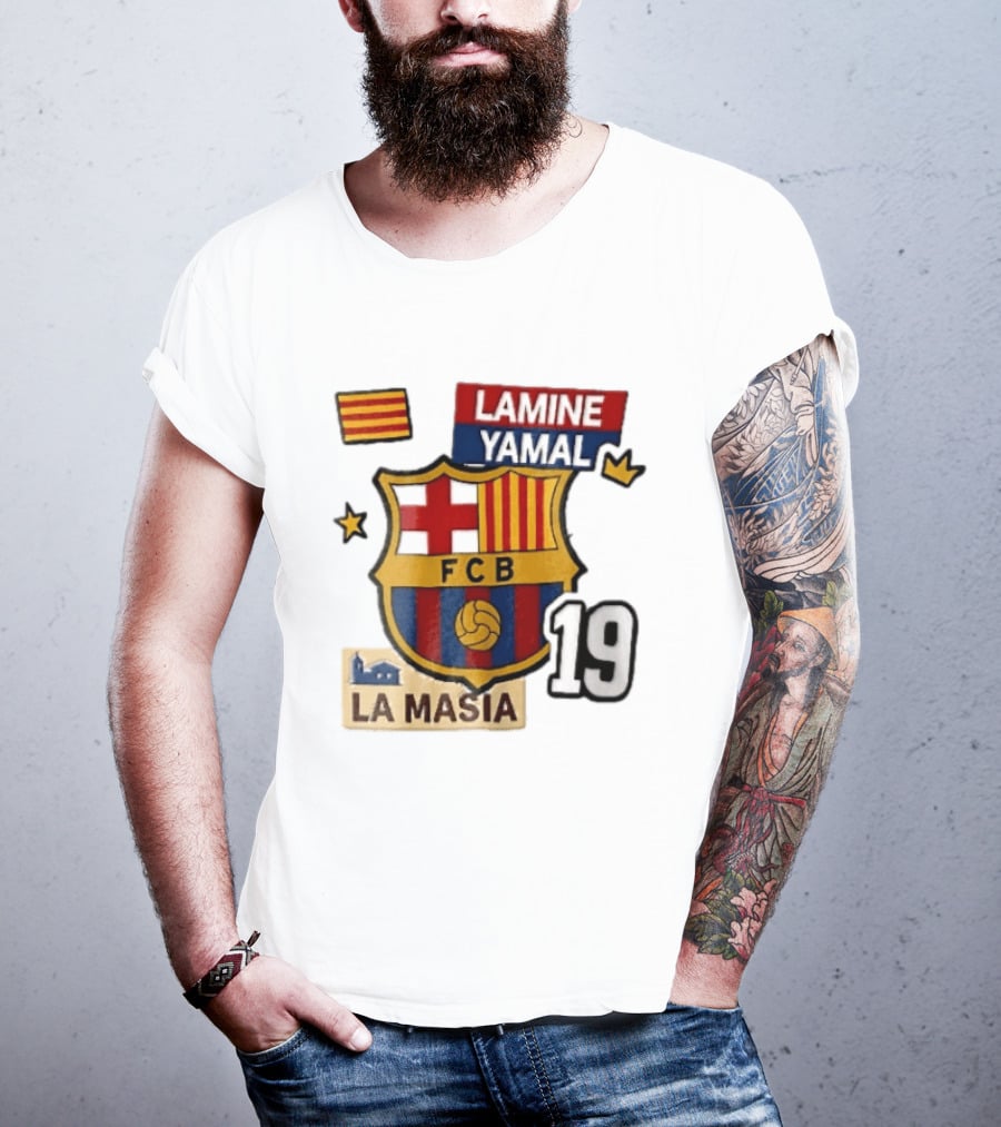 FC Barcelona FCB Lamine Yamal La Masia Number 19 Crown Flag T-Shirt