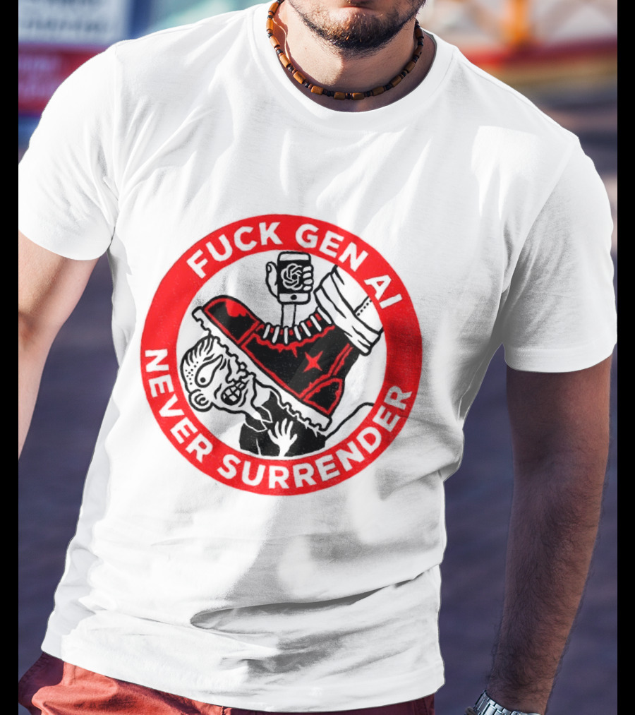 Fuck Gen AI Never Surrender Boot And Fist Circle T-Shirt