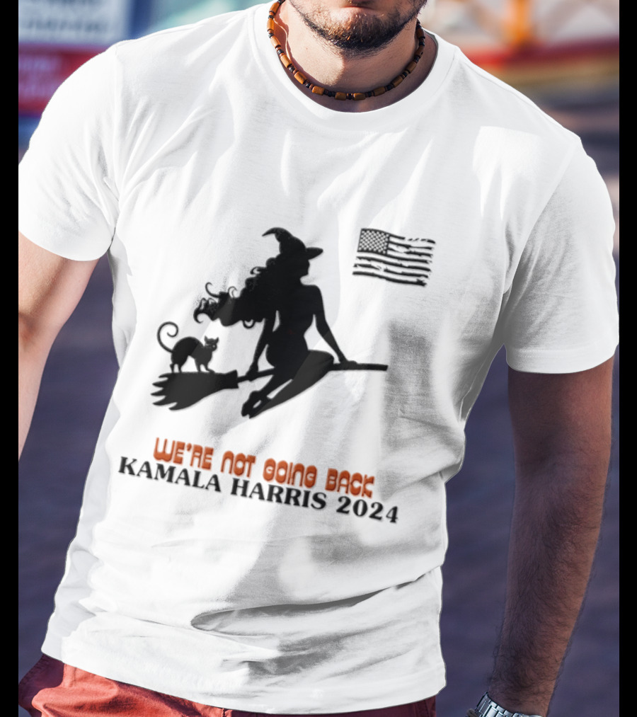 Kamala Harris 2024 Witch Cat We're Not Going Back Halloween T-Shirt