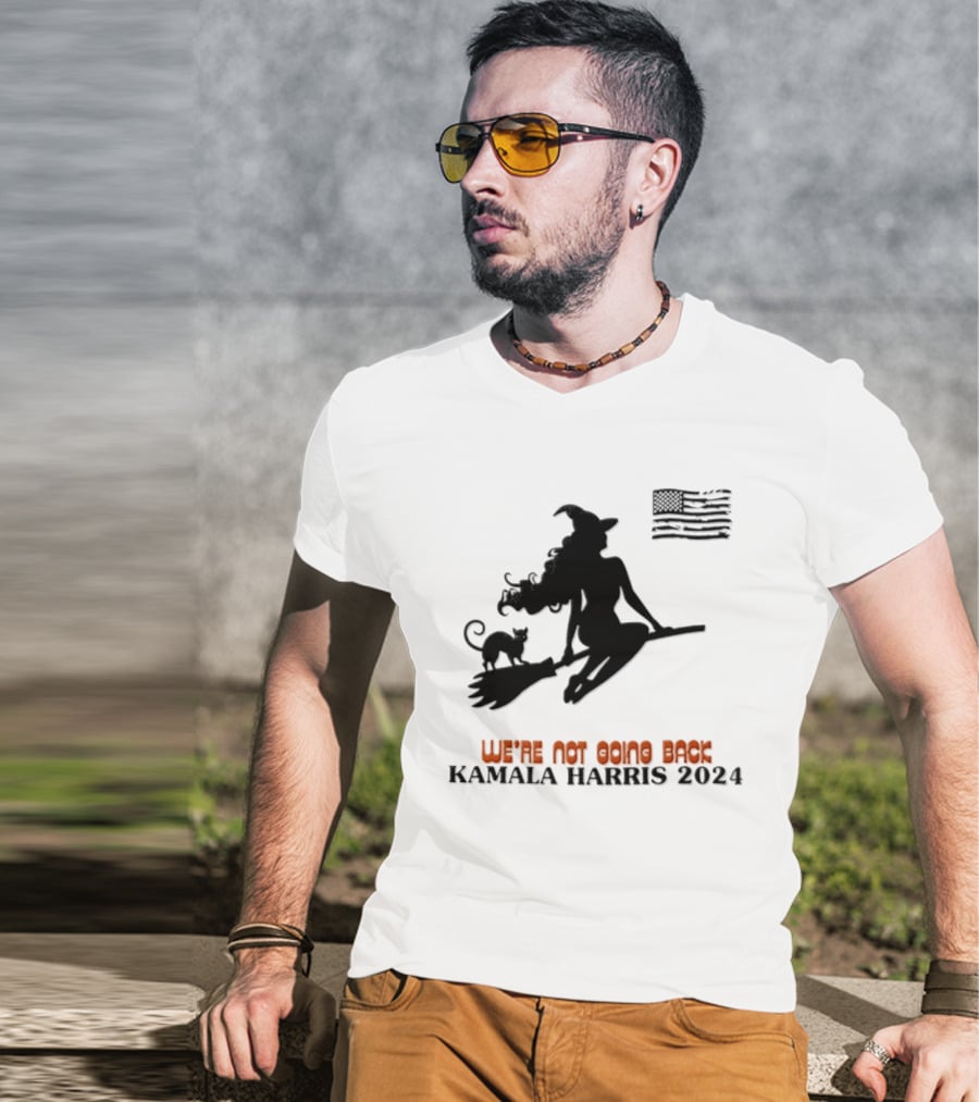 Kamala Harris 2024 Witch Cat We're Not Going Back Halloween T-Shirt