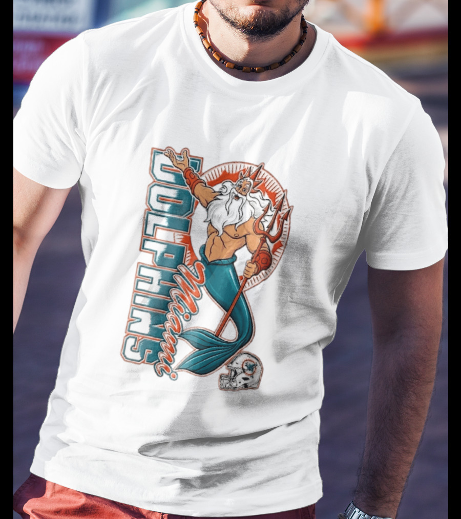 Miami Dolphins Poseidon Merman Trident Retro Sports Team T-Shirt