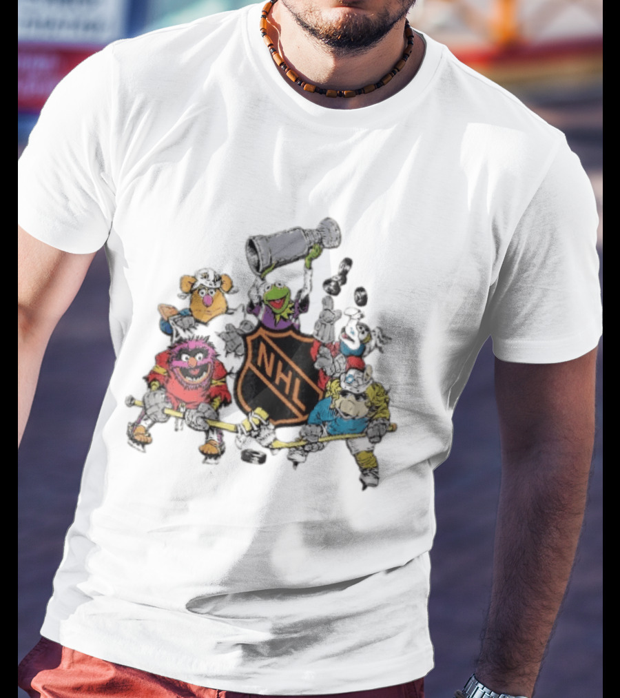 NHL Muppets Characters With Hockey Gear And Stanley Cup T-Shirt