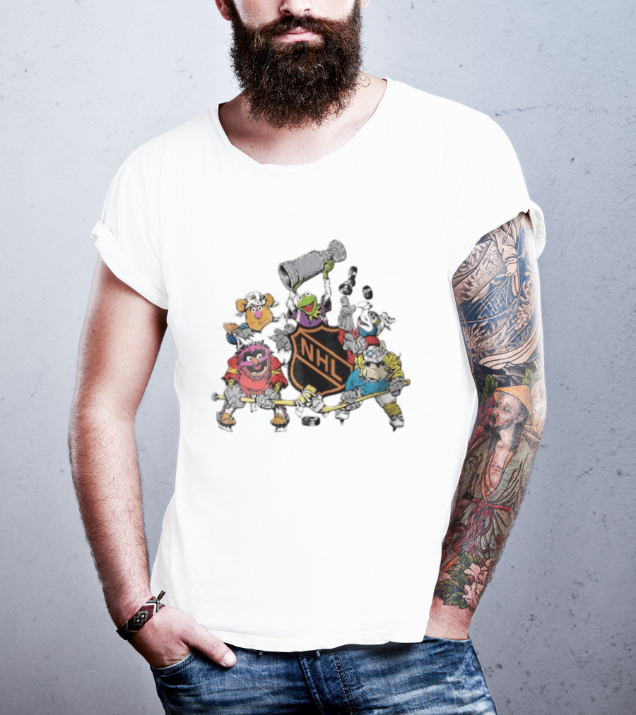 NHL Muppets Characters With Hockey Gear And Stanley Cup T-Shirt