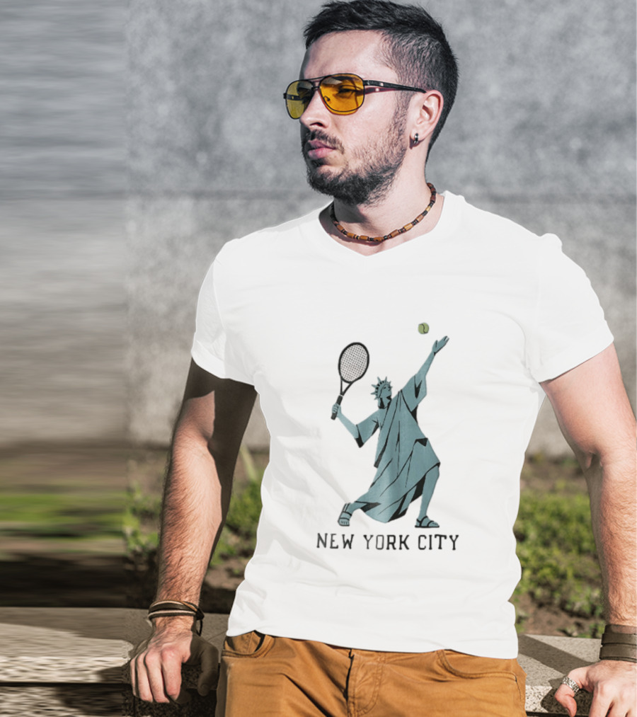 New York City Statue Of Liberty Playing Tennis T-Shirt