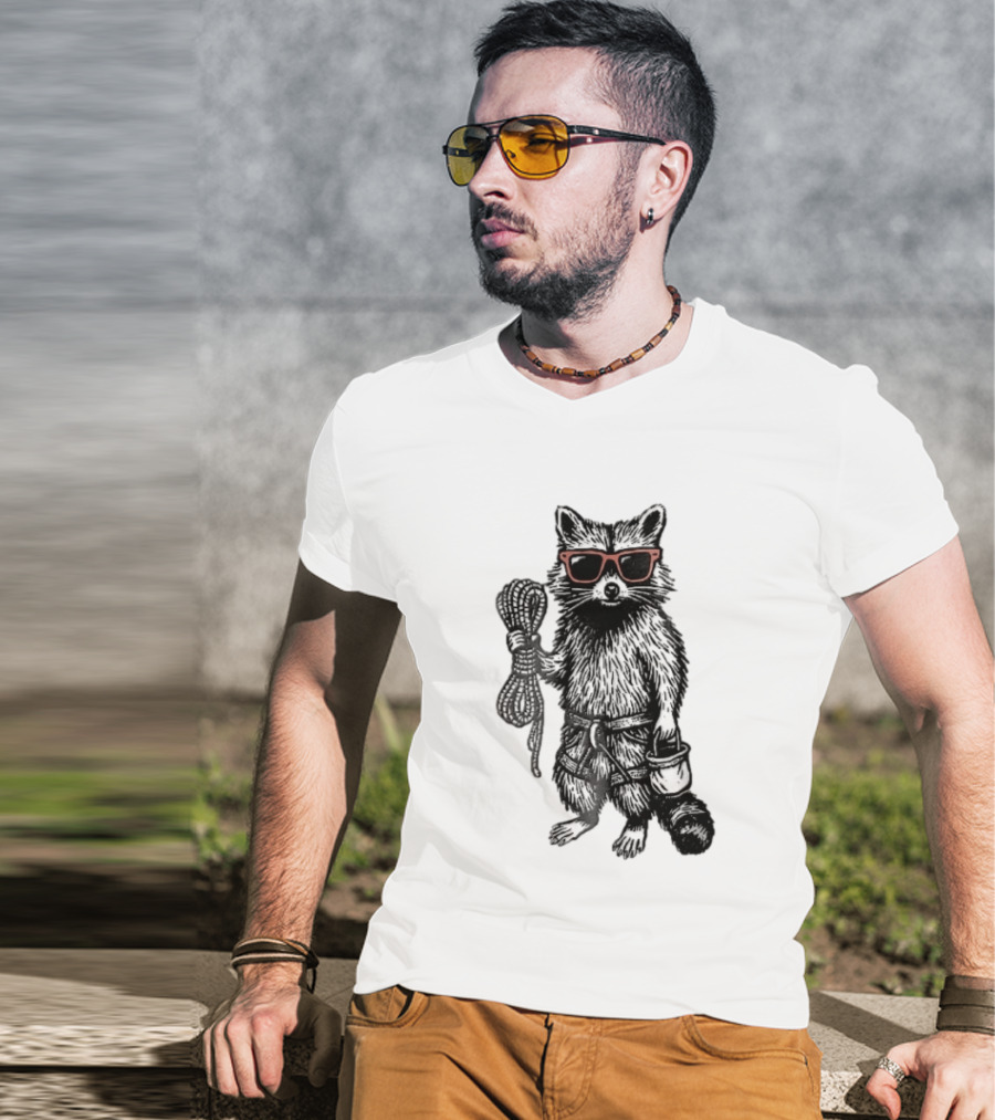 Raccoon Climber Rope Chalk Bag Sunglasses T-Shirt