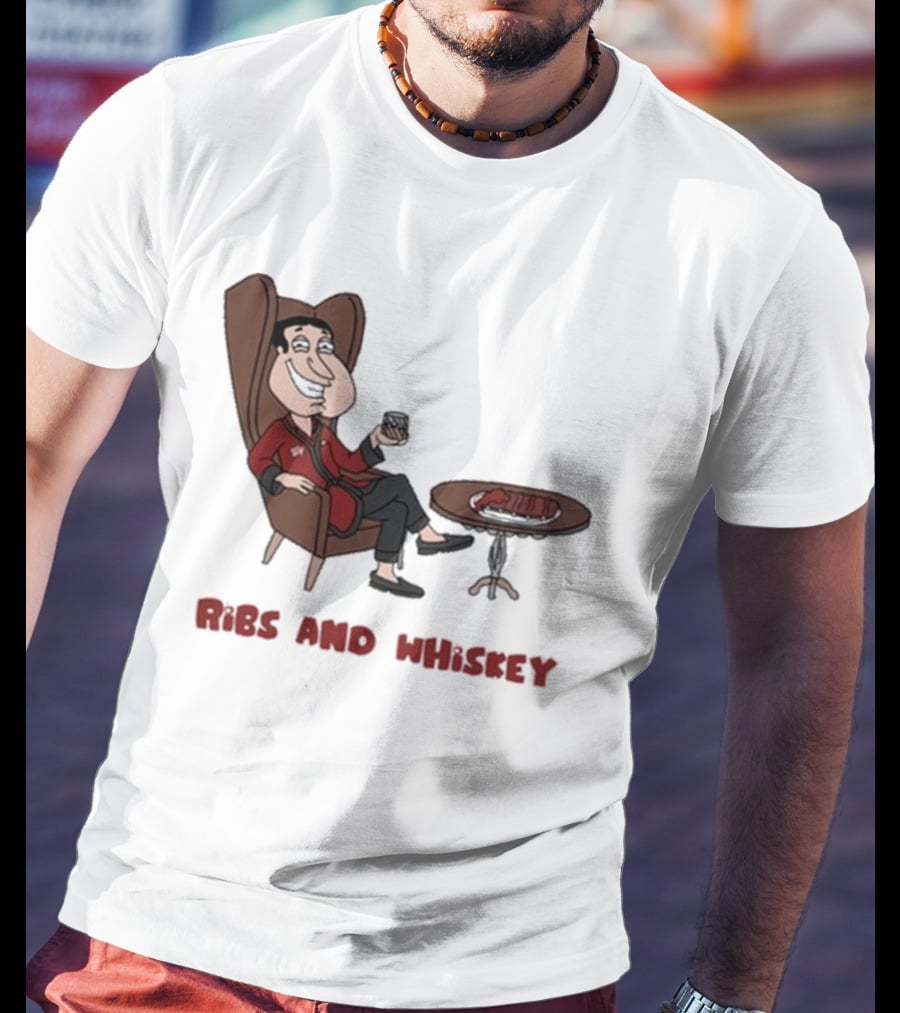 Ribs And Whiskey Cartoon Character With Drink T-Shirt