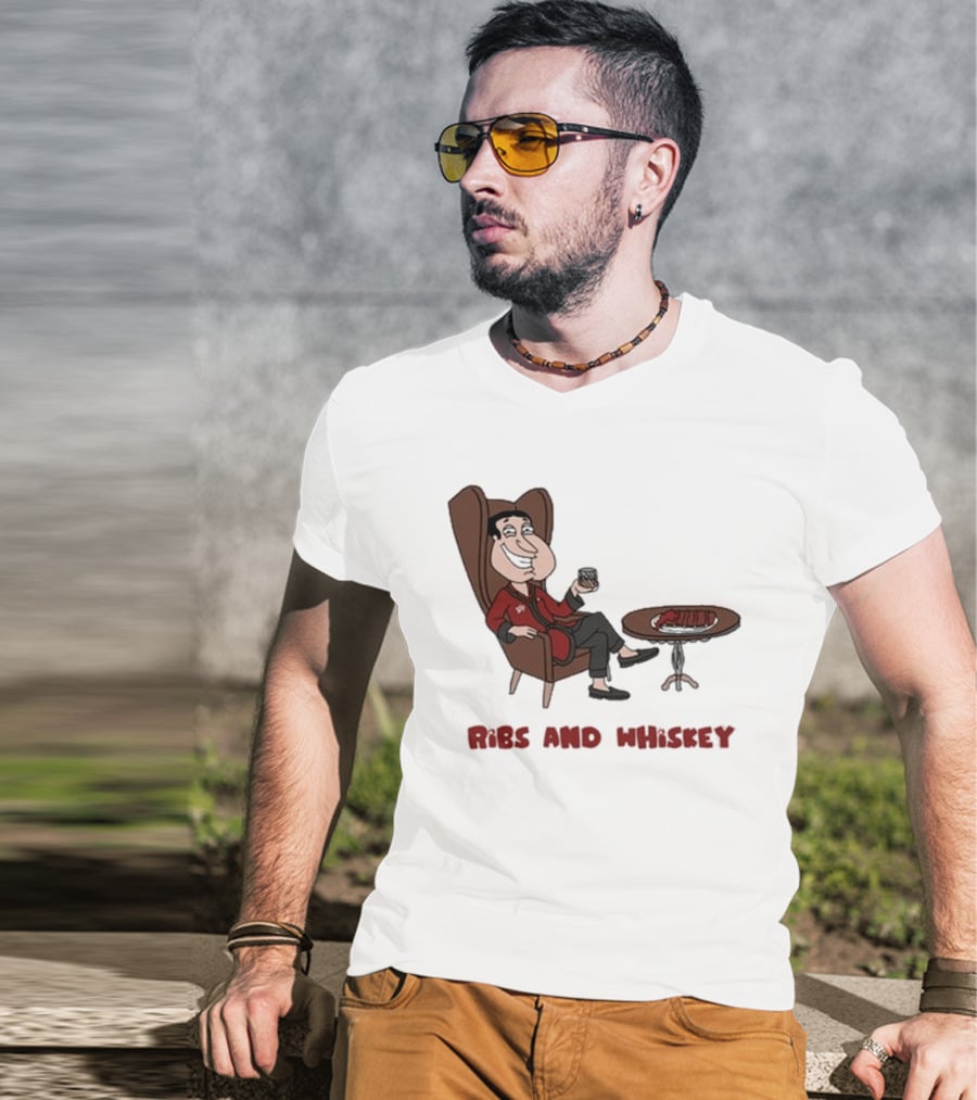 Ribs And Whiskey Cartoon Character With Drink T-Shirt