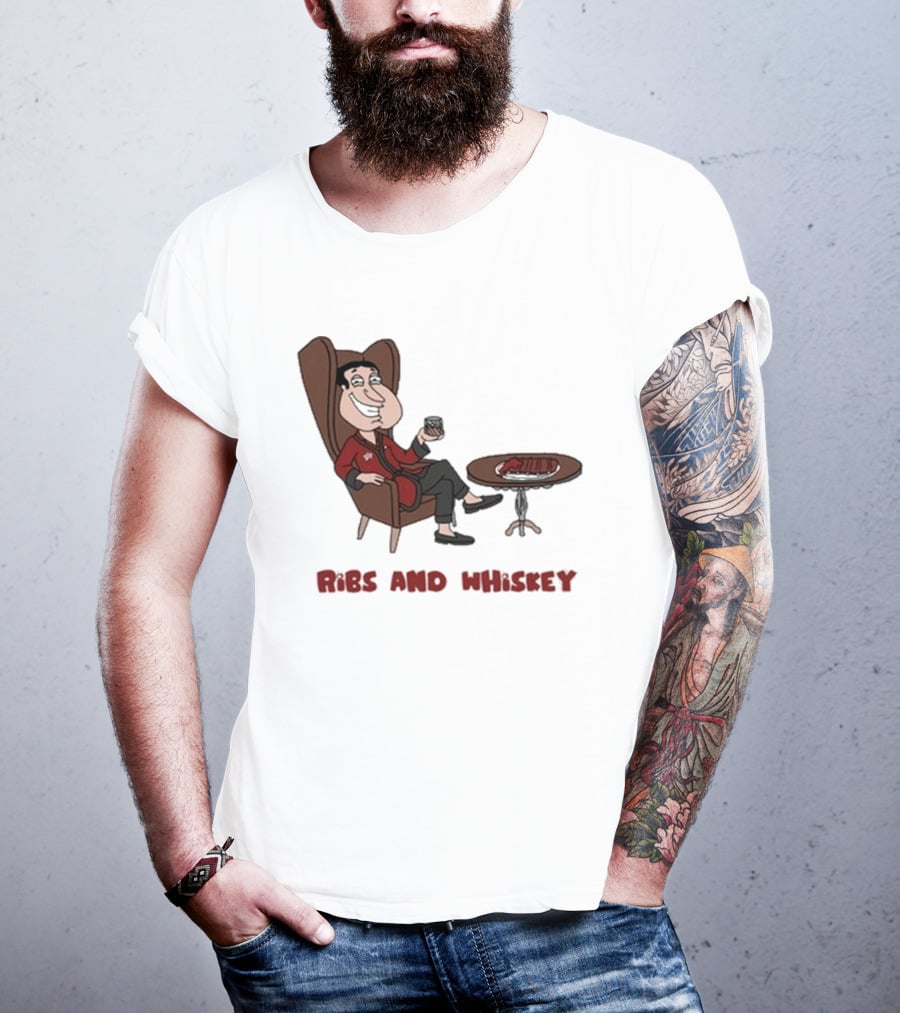 Ribs And Whiskey Cartoon Character With Drink T-Shirt