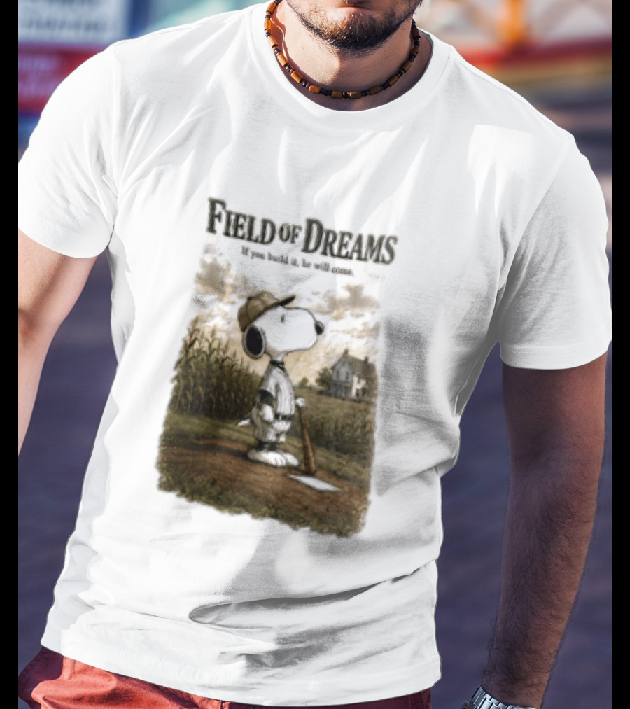 Snoopy Field Of Dreams If You Build It He Will Come Baseball Scene T-Shirt