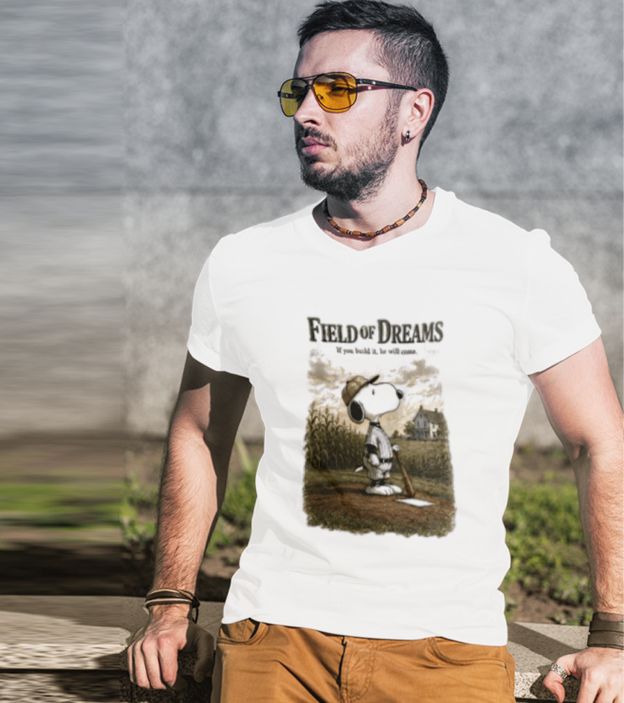 Snoopy Field Of Dreams If You Build It He Will Come Baseball Scene T-Shirt