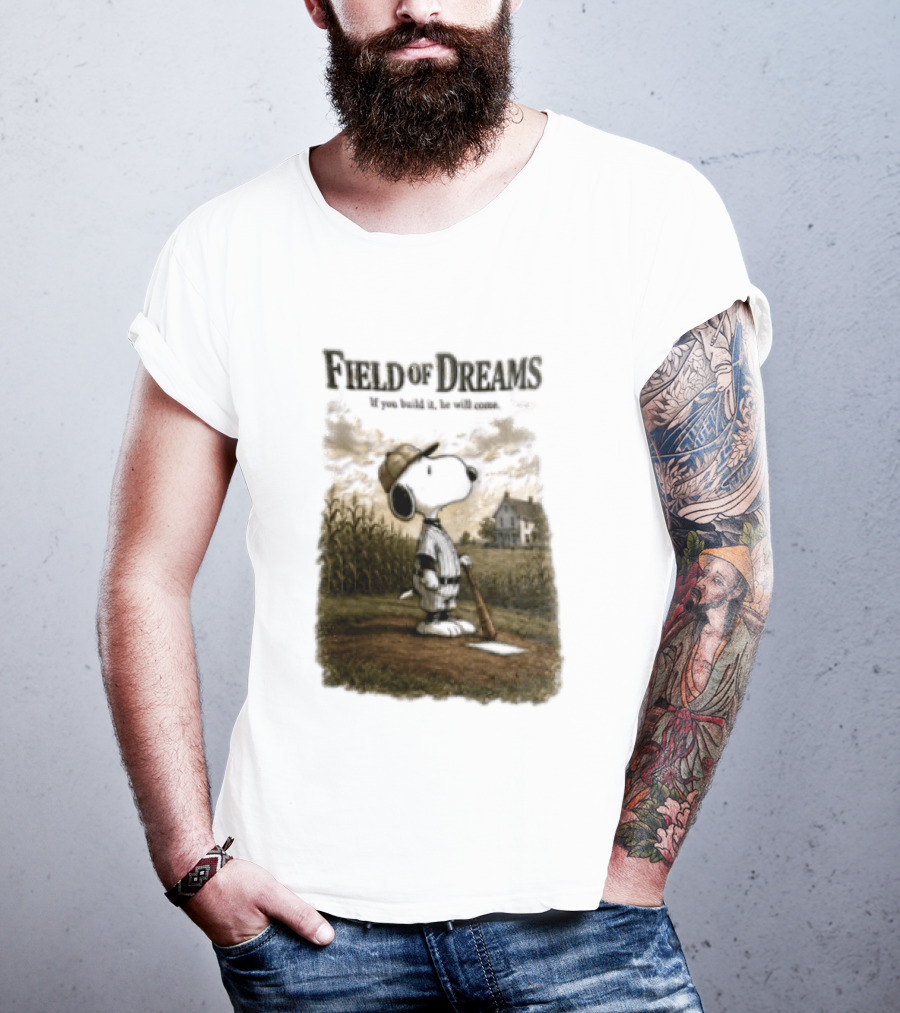 Snoopy Field Of Dreams If You Build It He Will Come Baseball Scene T-Shirt