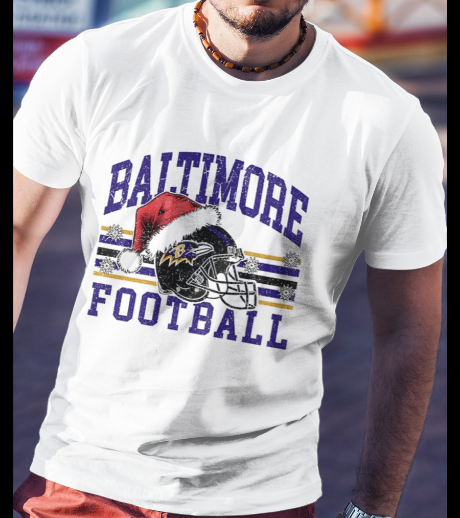 Baltimore Ravens Santa Hat Football Merry Christmas 2025 T-Shirt