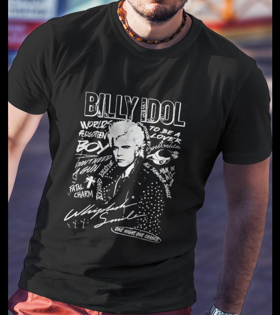 Billy Idol Whiplash Smile White Punk Print T-Shirt