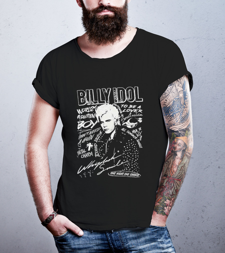 Billy Idol Whiplash Smile White Punk Print T-Shirt