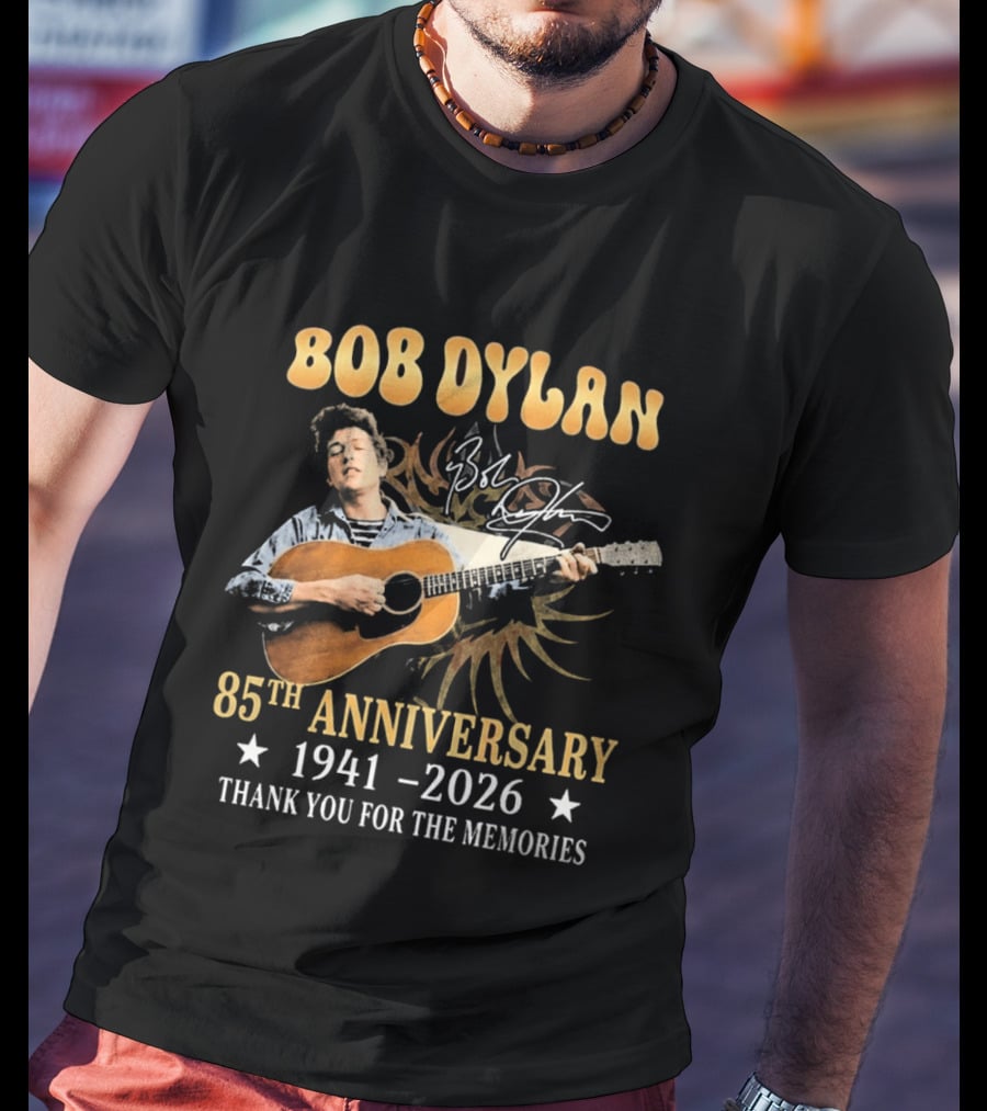 Bob Dylan 85th Anniversary 1941 2026 Thank You For The Memories Guitar T-Shirt