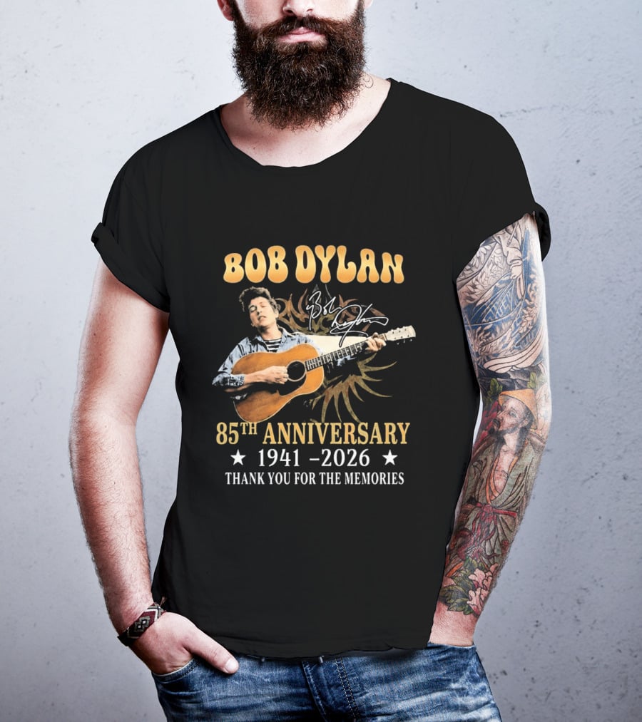 Bob Dylan 85th Anniversary 1941 2026 Thank You For The Memories Guitar T-Shirt