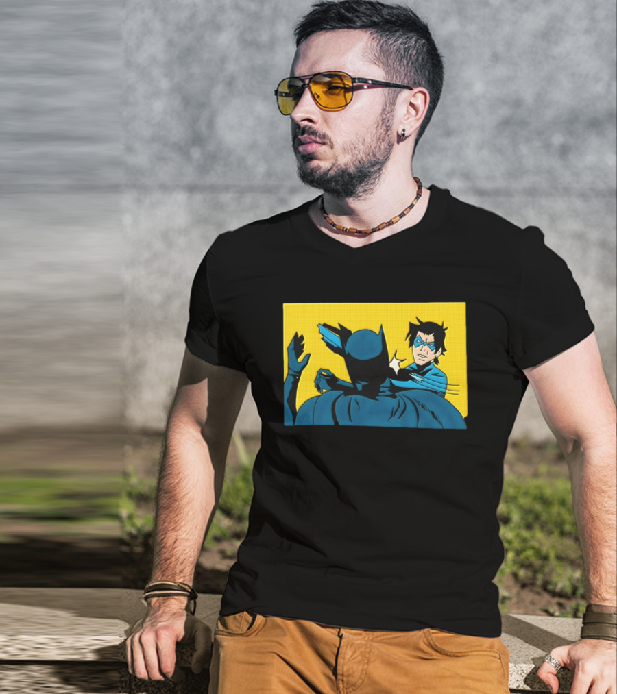 Nightwing Slapping Batman Meme Comic Panel Yellow T-Shirt