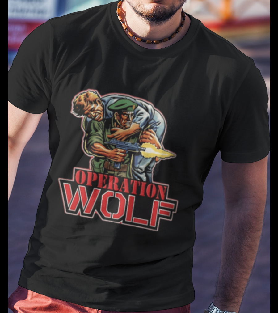 Operation Wolf Arcade Game Cover Art Soldier Carrying Comrade T-Shirt
