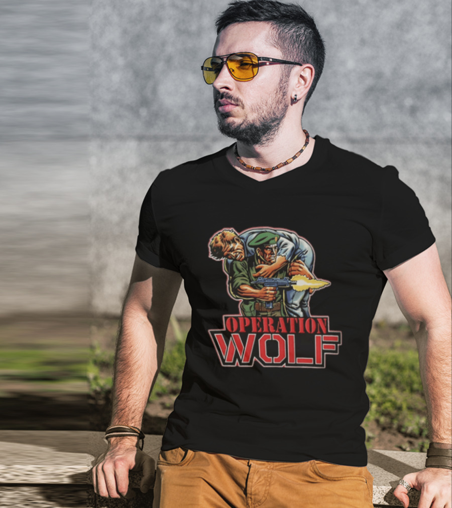 Operation Wolf Arcade Game Cover Art Soldier Carrying Comrade T-Shirt