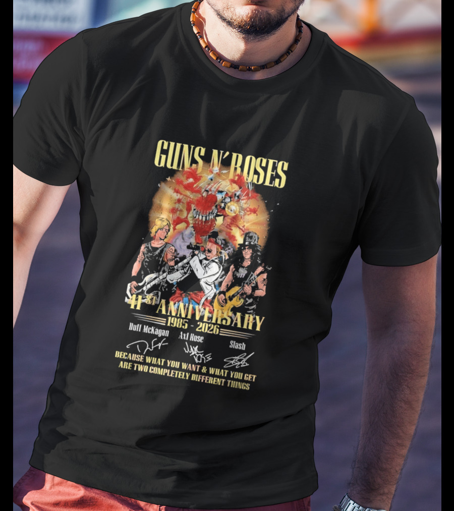 Guns N' Roses 41st Anniversary 1985 2026 Duff McKagan Axl Rose Slash Signatures T-Shirt