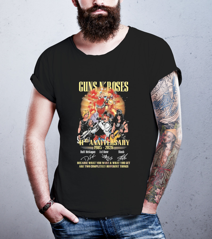 Guns N' Roses 41st Anniversary 1985 2026 Duff McKagan Axl Rose Slash Signatures T-Shirt