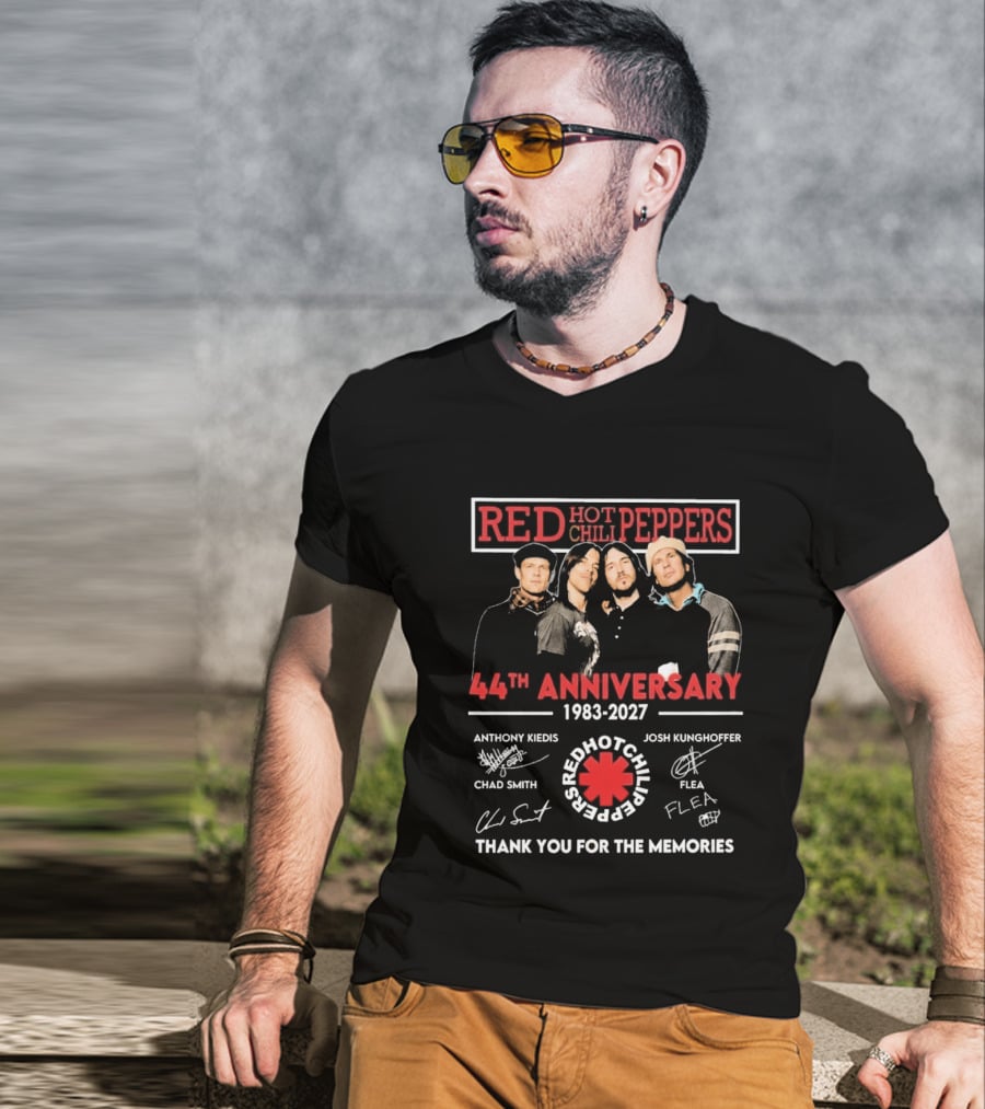 Red Hot Chili Peppers 44th Anniversary 1983 2027 Signatures Anthony Kiedis Chad Smith Flea Josh Klinghoffer Thank You For The Memories T-Shirt