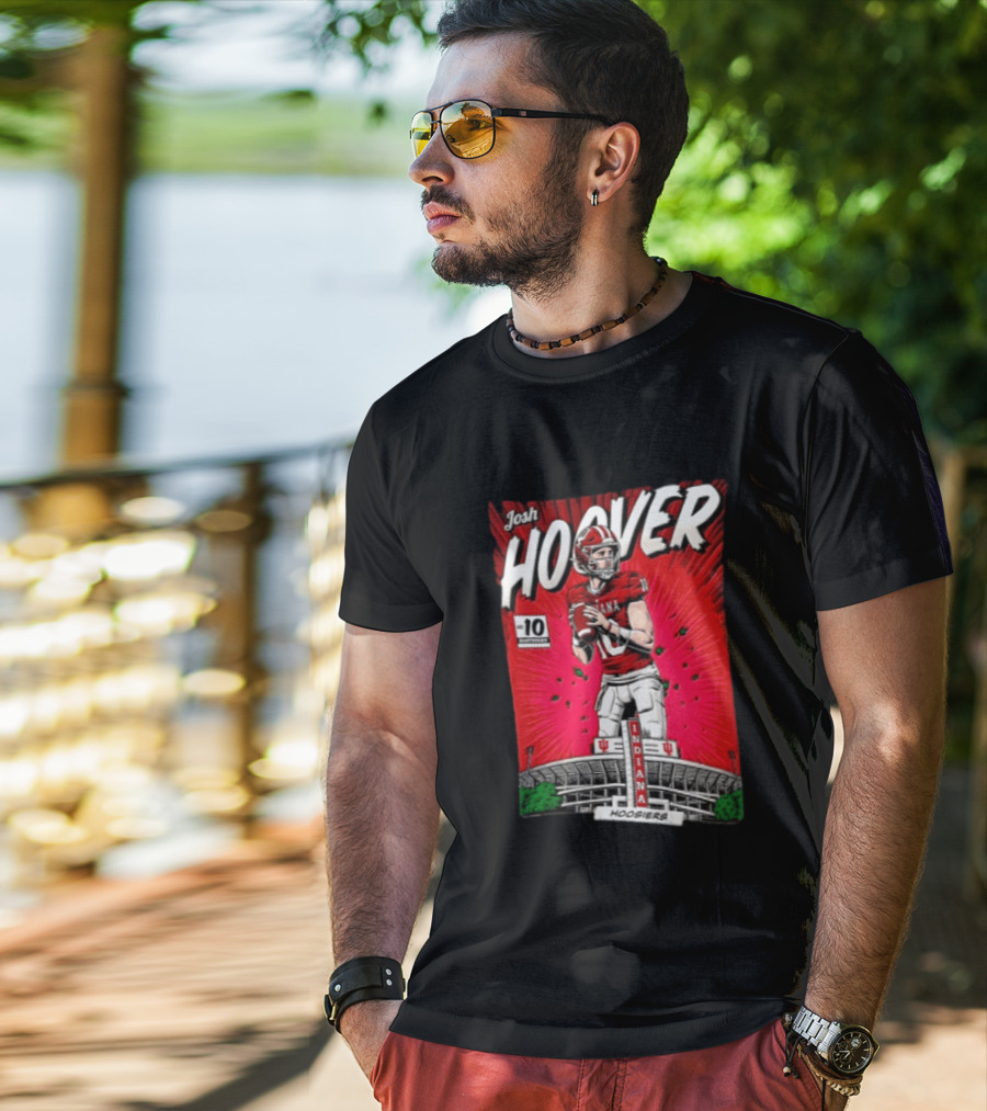 Josh Hoover Indiana Hoosiers #10 Comic Style Football Player Stadium T-Shirt