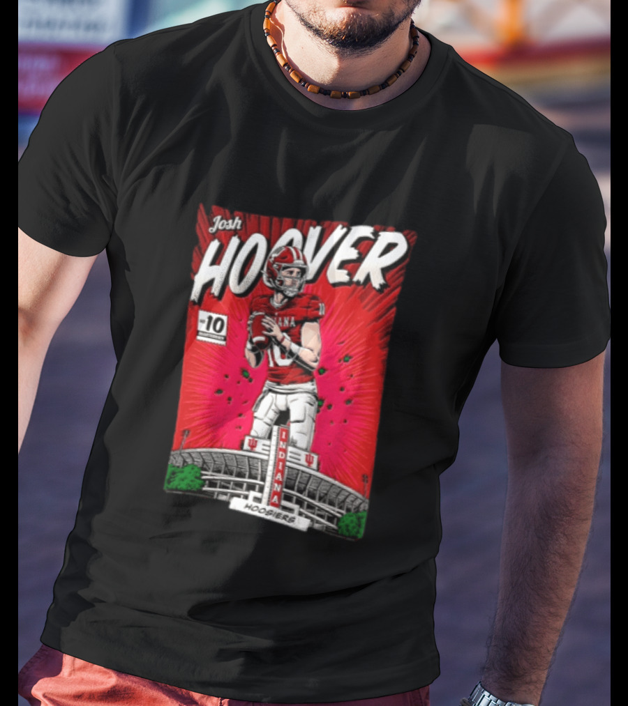 Josh Hoover Indiana Hoosiers #10 Comic Style Football Player Stadium T-Shirt