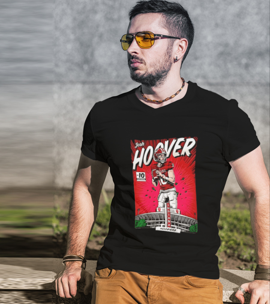 Josh Hoover Indiana Hoosiers #10 Comic Style Football Player Stadium T-Shirt
