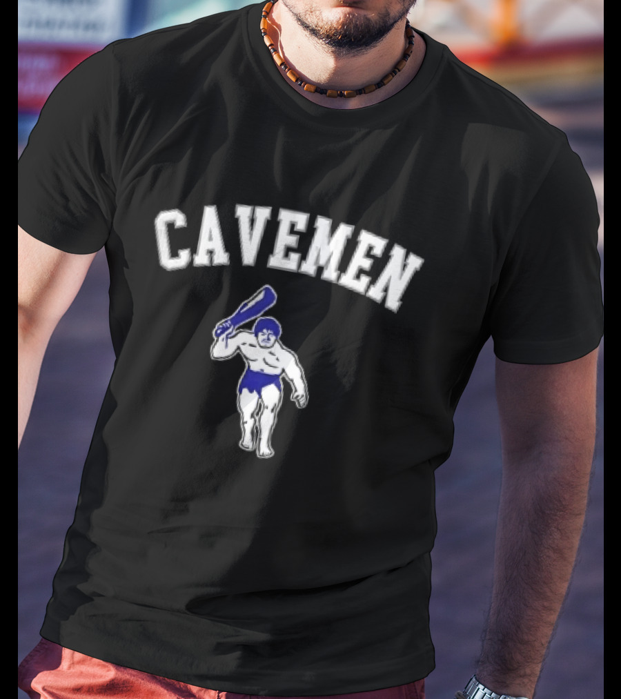 Cavemen Muscular Prehistoric Man Holding Wooden Club T-Shirt