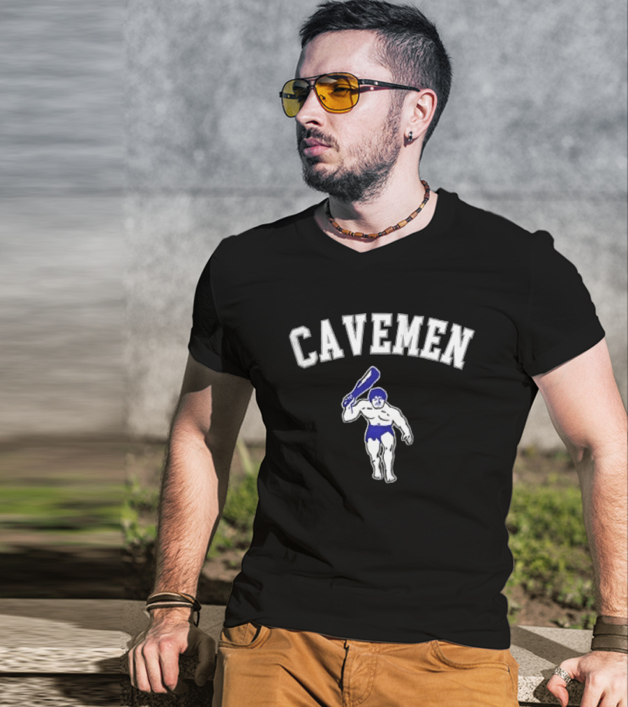 Cavemen Muscular Prehistoric Man Holding Wooden Club T-Shirt