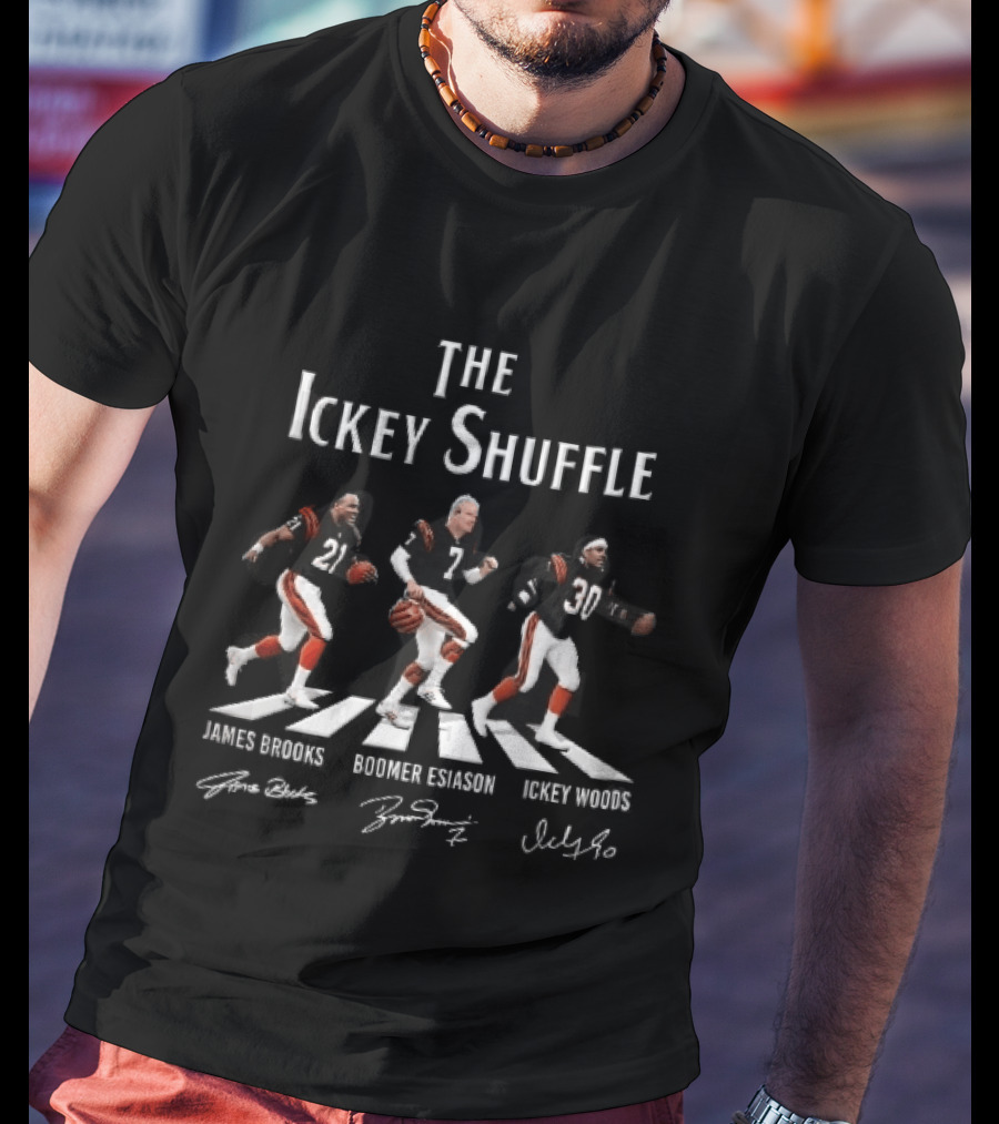 Cincinnati Bengals The Ickey Shuffle James Brooks Boomer Esiason Woods Players Signatures T-Shirt