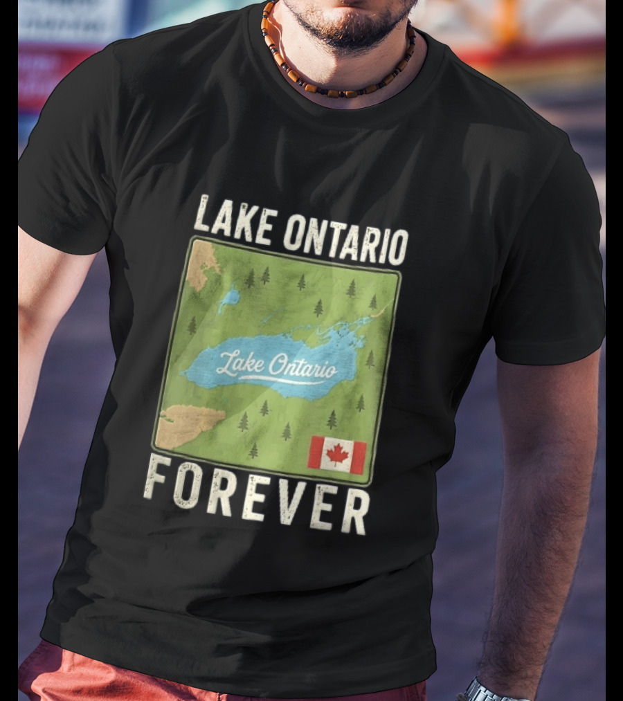 Lake Ontario Forever Distressed Map With Canadian Flag And Pine Trees T-Shirt