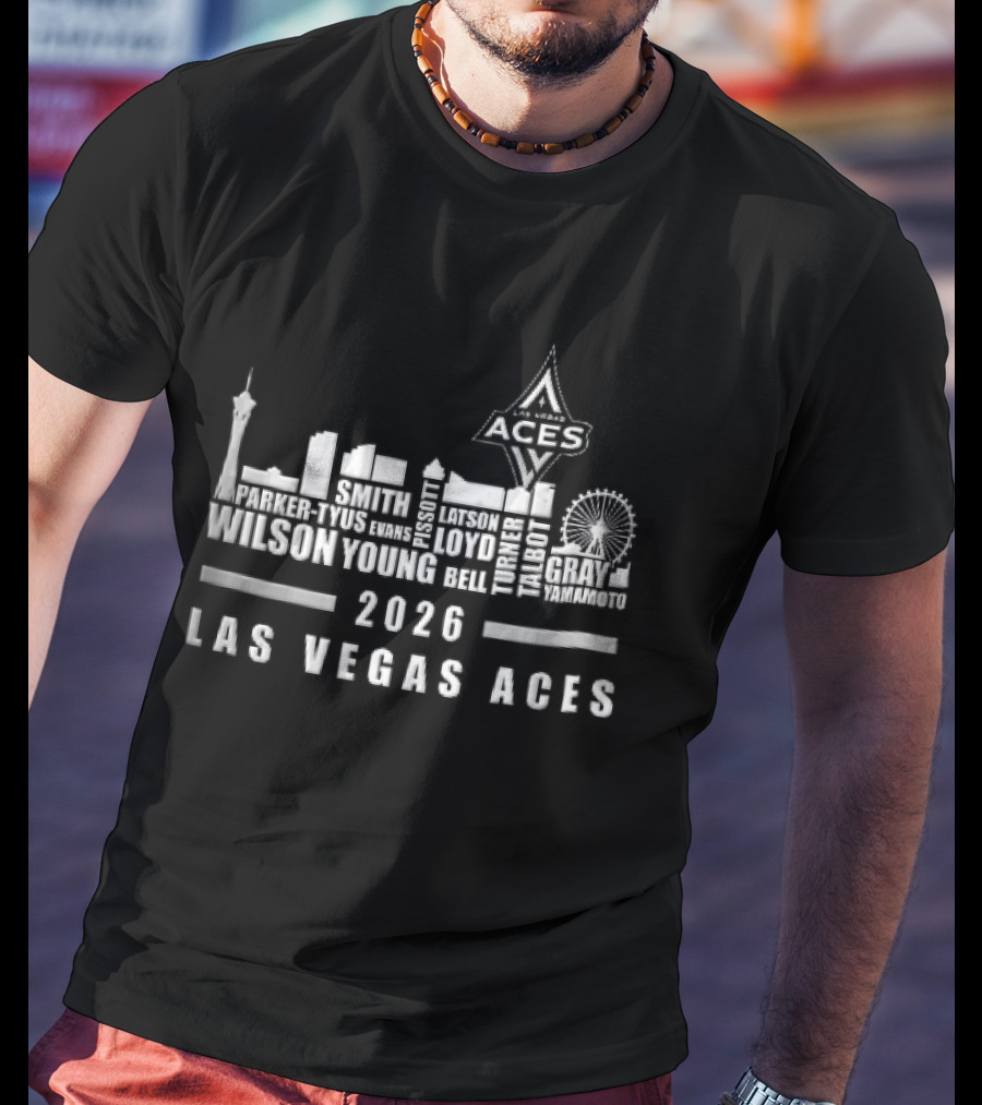 Las Vegas Aces WNBA 2026 City Skyline High Roller T-Shirt
