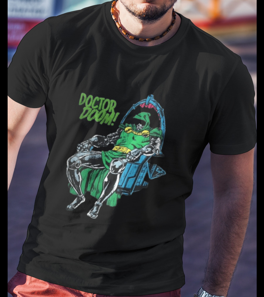 Doctor Doom Seated On Throne Distressed Comic T-Shirt