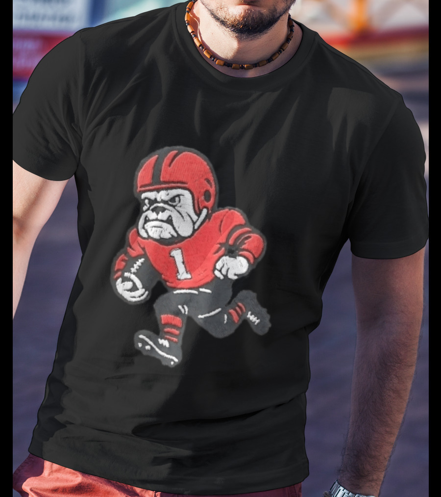Georgia Bulldogs NCAA Cartoon Running Football Player Red Helmet Jersey Number 1 T-Shirt