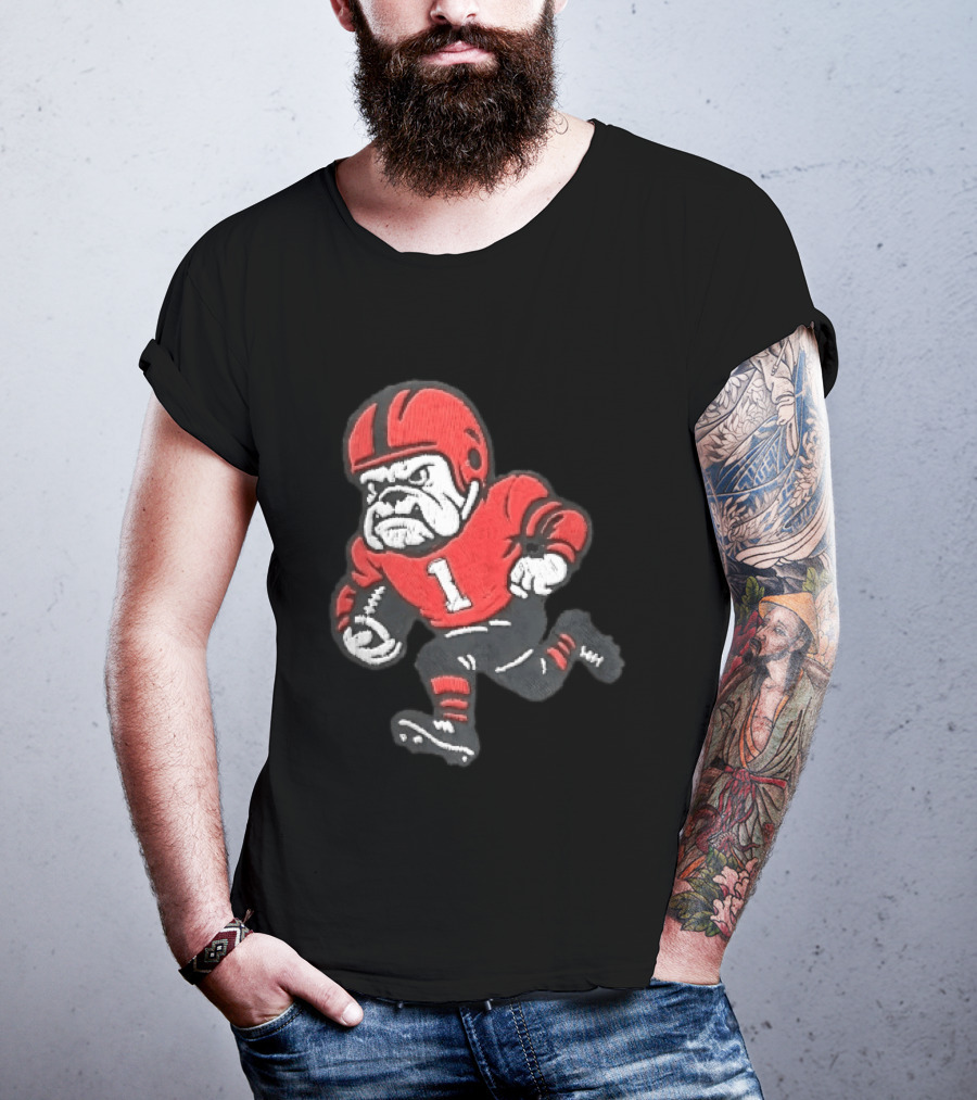 Georgia Bulldogs NCAA Cartoon Running Football Player Red Helmet Jersey Number 1 T-Shirt