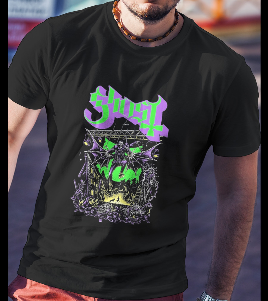Ghost 2 Big To Rig Cursed Production Artwork With Bat Wings And Fire Scene T-Shirt