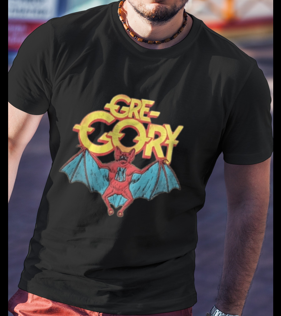 Gre Gory Screeching Red Bat Blue Wings Cartoon T-Shirt