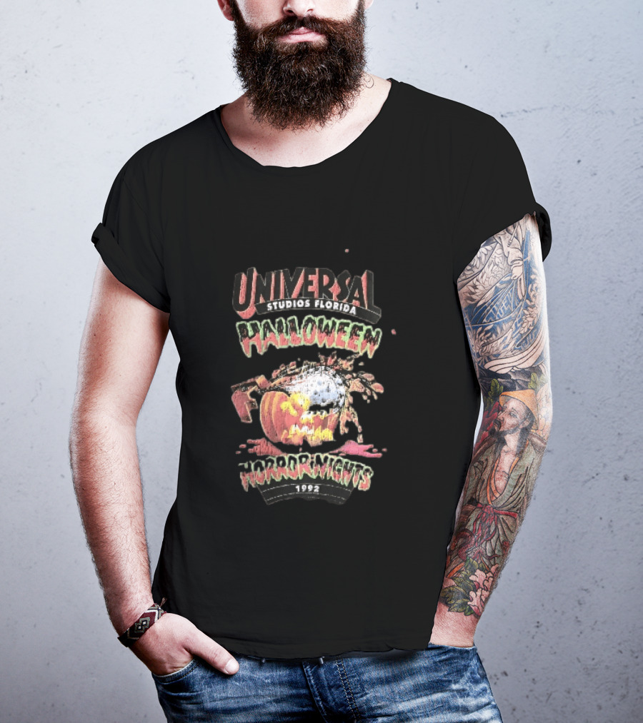 Universal Studios Florida Halloween Horror Nights 1992 Chainsaw Flaming Jack O Lantern T-Shirt