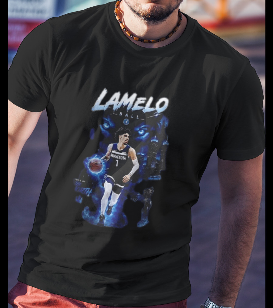 Minnesota Timberwolves Built By The North Lamelo Ball Dribbling Glowing Eyes Skyline T-Shirt