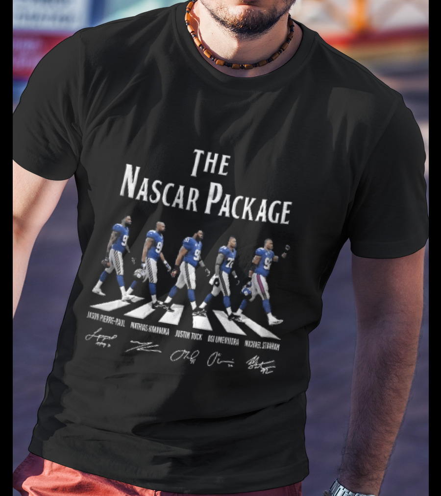 New York Giants The Nascar Package Jason Pierre Paul Mathias Kiwanuka Roster Players Walking Crosswalk NFL Team Signatures T-Shirt