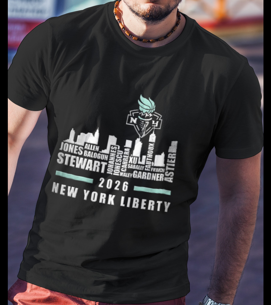 New York Liberty 2026 Jones Stewart New York Liberty City Skyline WNBA Torch T-Shirt