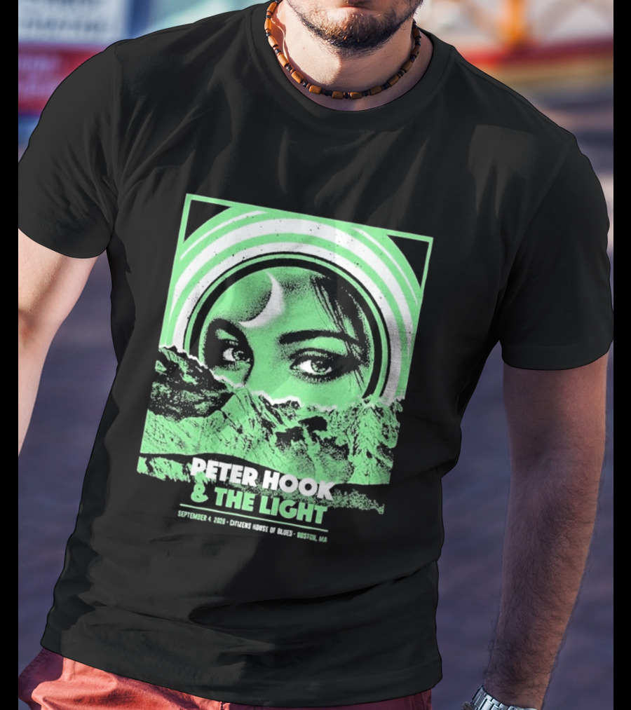 Peter Hook And The Light Boston MA Citizens House Of Blues September 4 2026 Event Crescent Moon Woman's Eyes Green Mountains T-Shirt