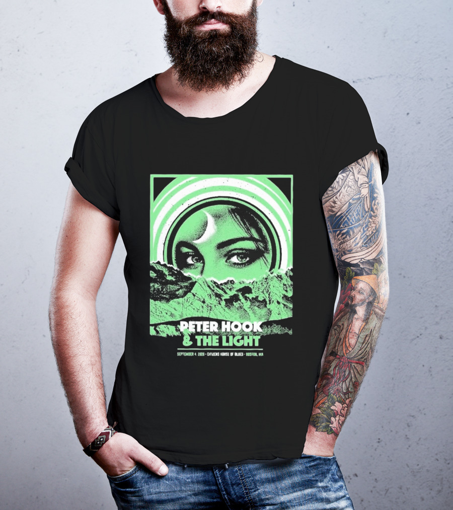 Peter Hook And The Light Boston MA Citizens House Of Blues September 4 2026 Event Crescent Moon Woman's Eyes Green Mountains T-Shirt