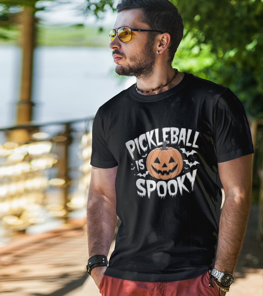 Pickleball Is Spooky Halloween Pumpkin Bat Fun T-Shirt